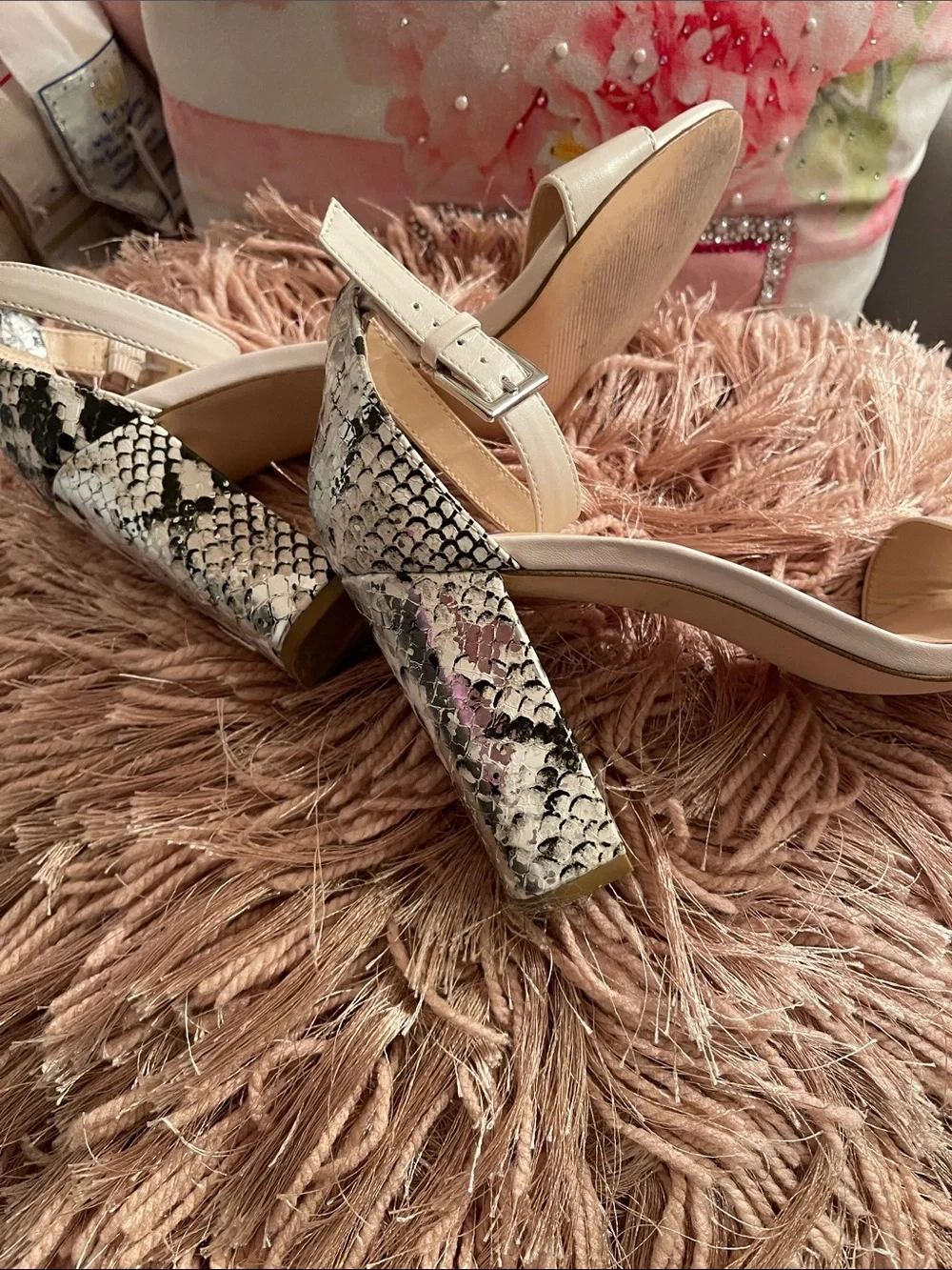 Nine West White Open-Toe Ankle-Strap Heels